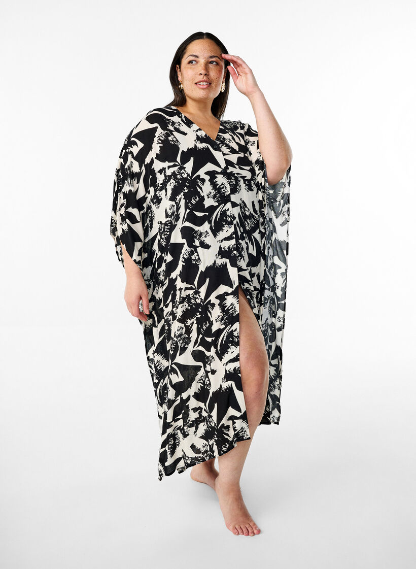 Kaftan-Strandkleid mit Knöpfen, Beige, Model image number 0