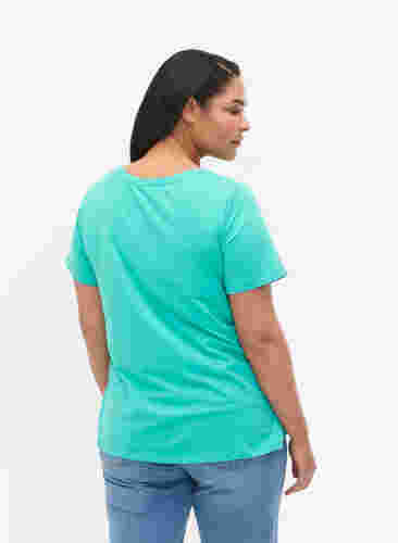 Einfarbiges basic T-Shirt aus Baumwolle, Aqua Green, Model image number 1