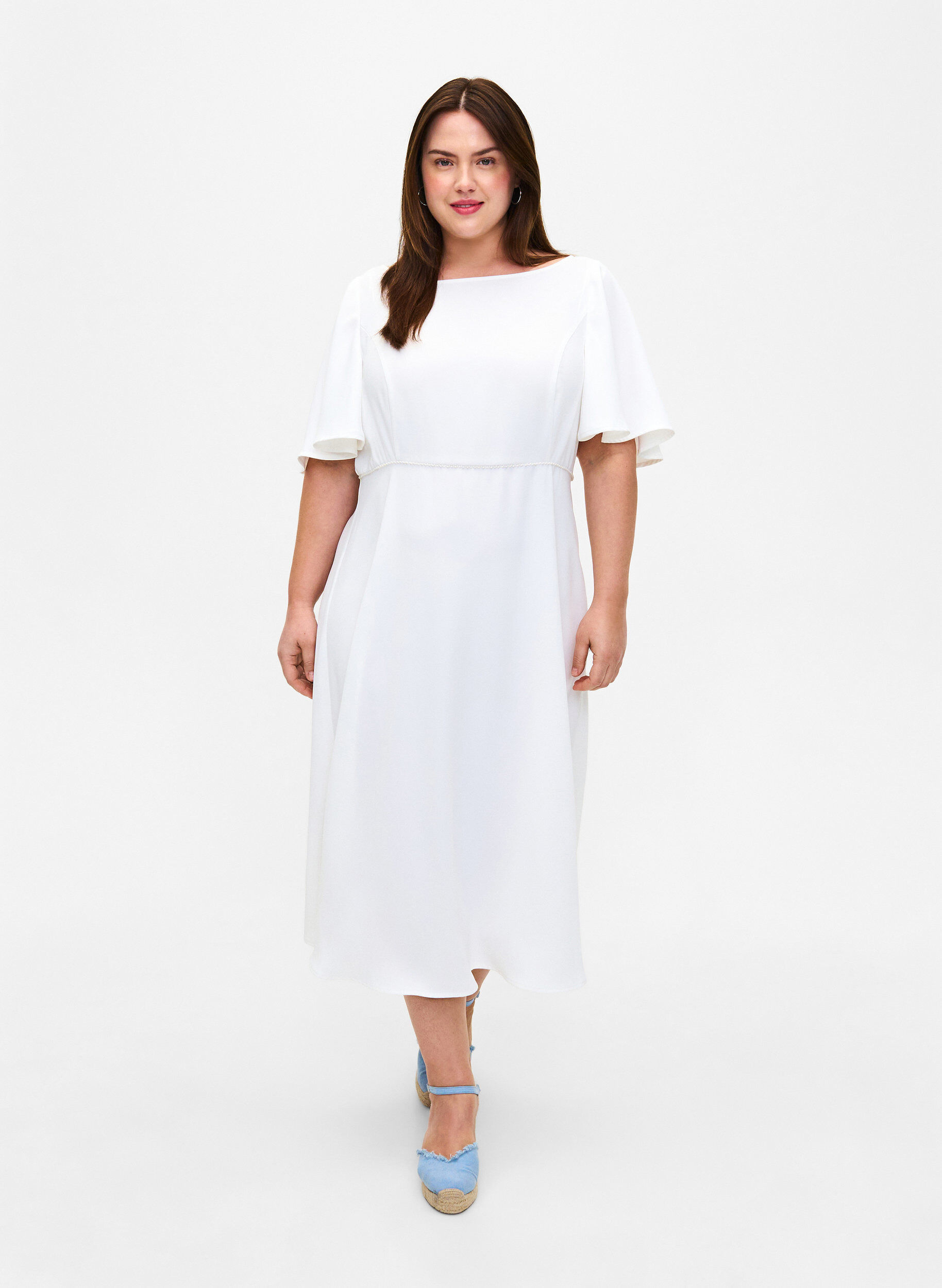Zizzi Party-Kleid mit Empire-Schnitt, Bright White, Model image number 0