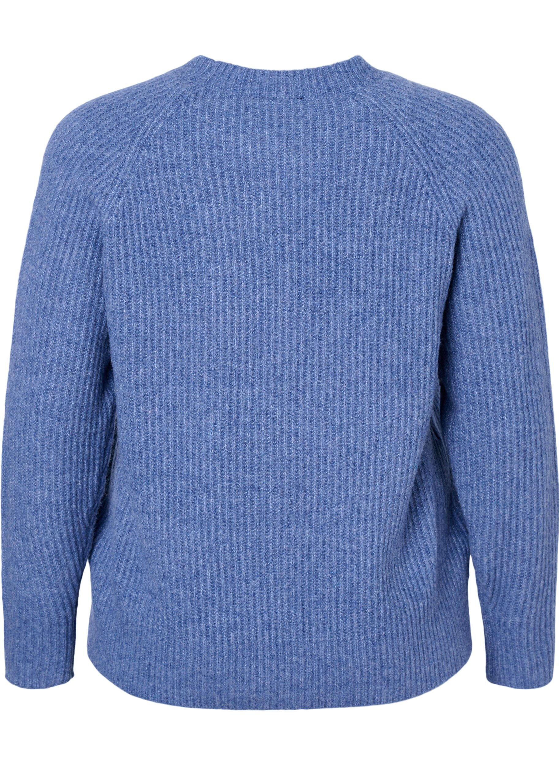 Zizzi Melange-Pullover mit perlenbesetzten Kn&ouml;pfen, Coastal Fjord Mel., Packshot image number 1