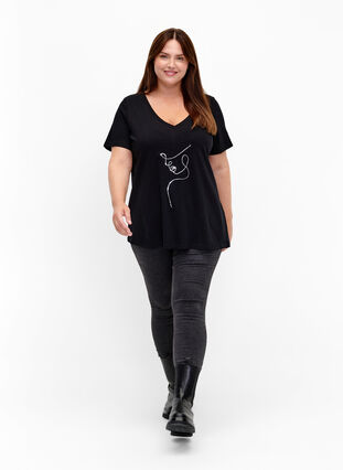 Baumwoll-T-Shirt mit Pailletten, Black W. Face, Model image number 2