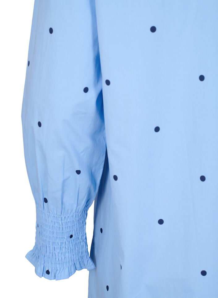 Kleid mit Polka Dots und langen Ärmeln, Blau, Packshot image number 3