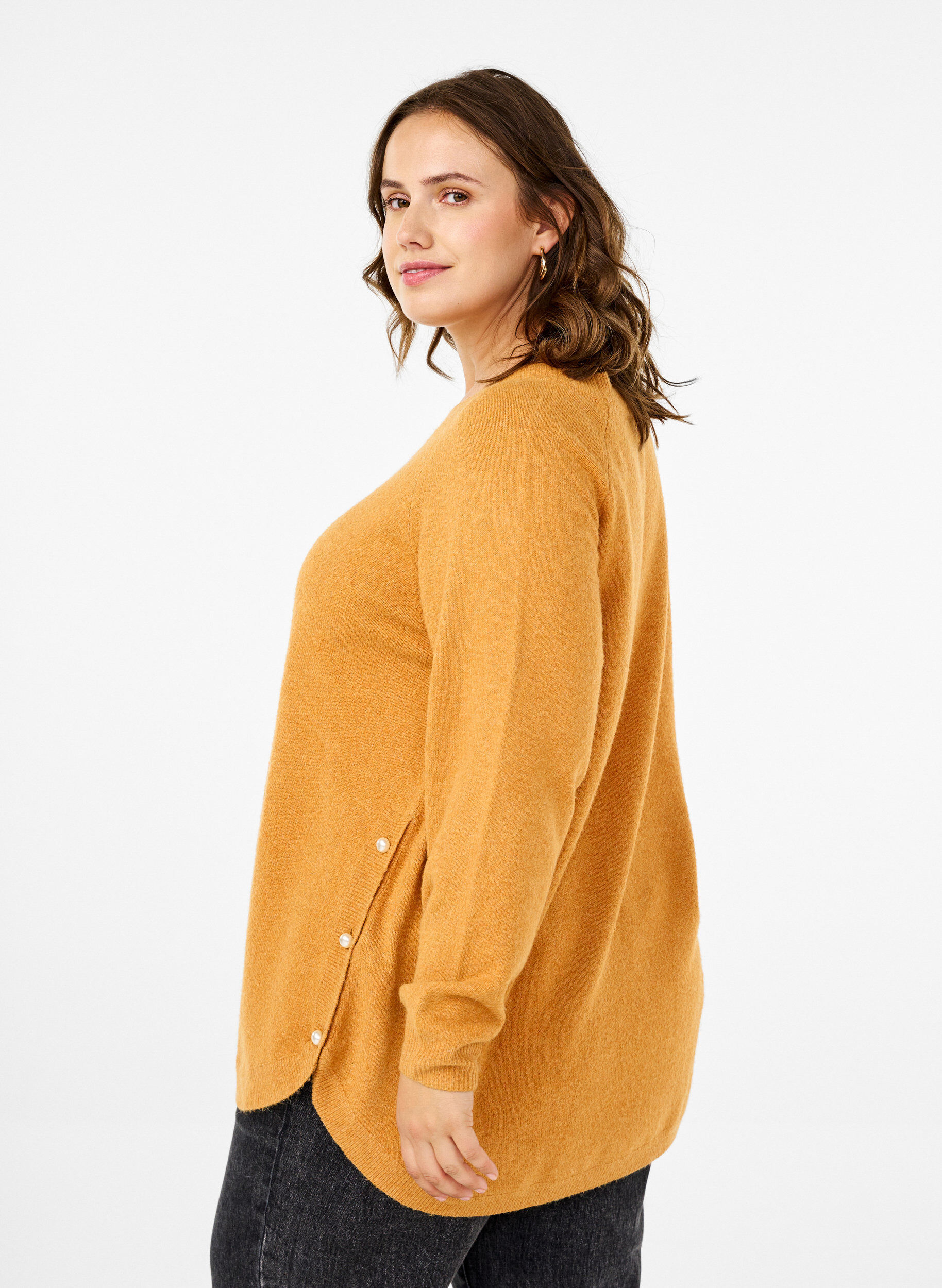 Zizzi Strickbluse mit Perlendetails, Yam White Mel., Model image number 1