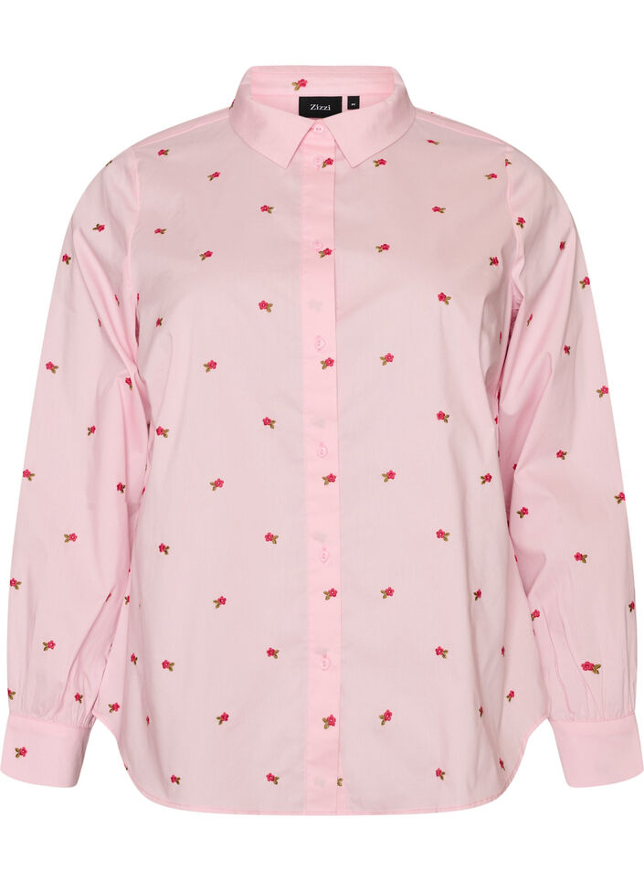 Hemdbluse mit Blumenstickerei, Pink, Packshot image number 0
