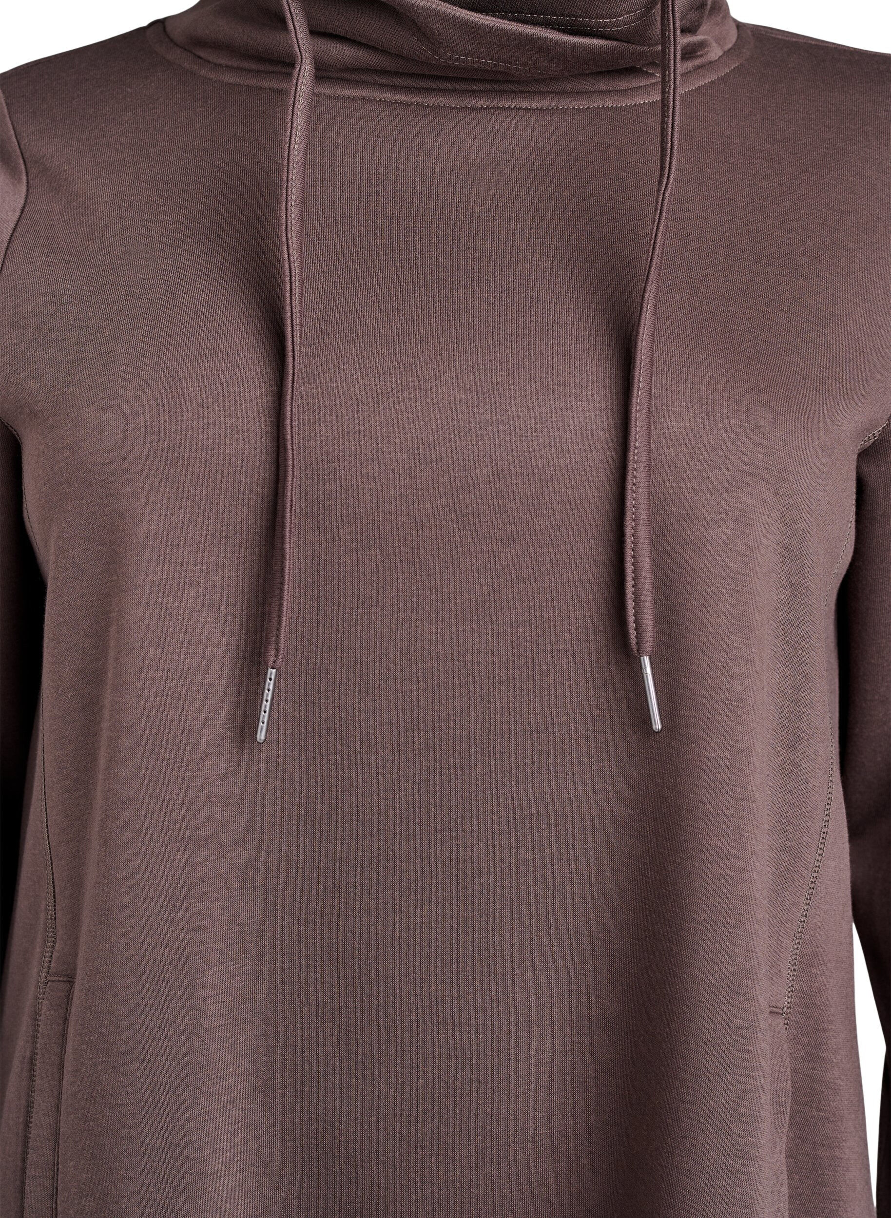 Zizzi FLASH - Kurzes Sweatshirtkleid mit Stehkragen und Taschen, Braun, Packshot image number 2