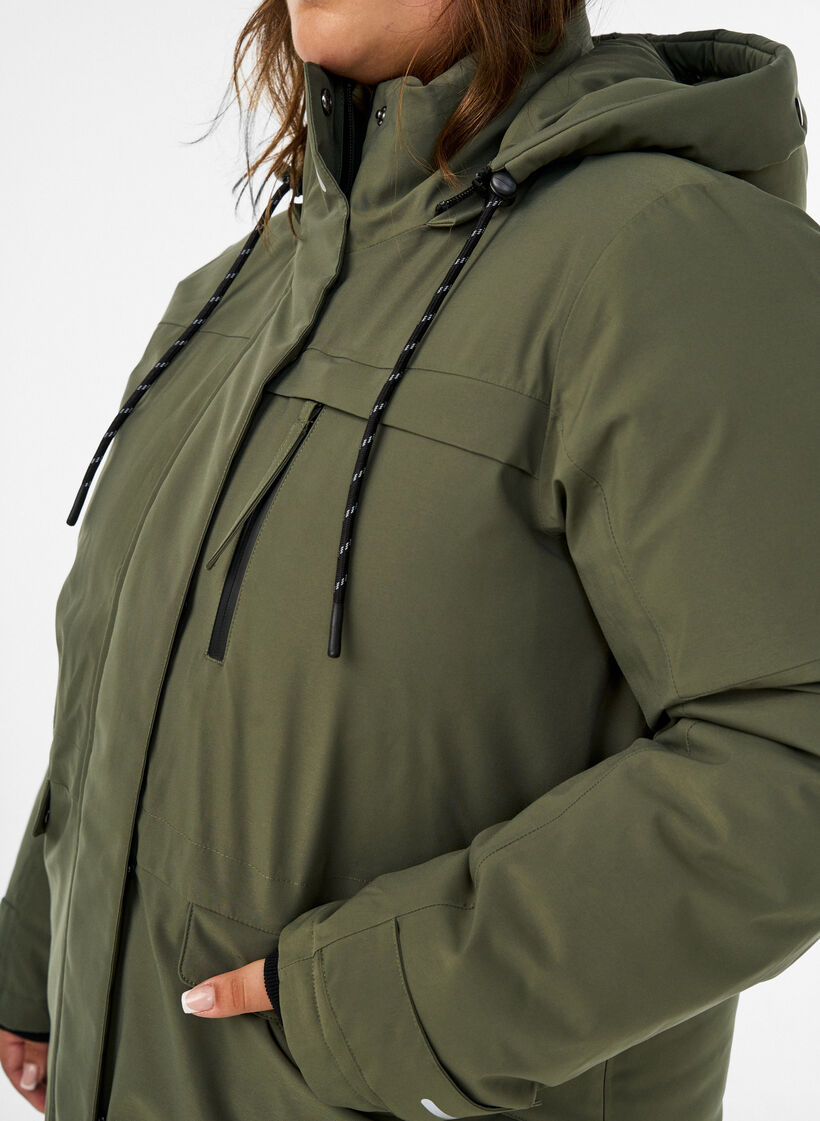 Wasserabweisender Parka mit Kapuze und funktionalen Details, Gr&uuml;n, Model image number 3