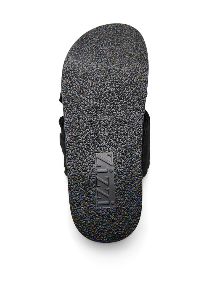 Sandalen mit &uuml;berkreuzten Riemen und R&uuml;schenkanten, Schwarz, Packshot image number 4