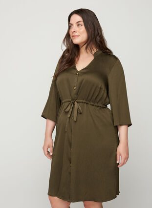Kleid mit Knöpfen und Bindeband in der Taille, Ivy Green, Model image number 0