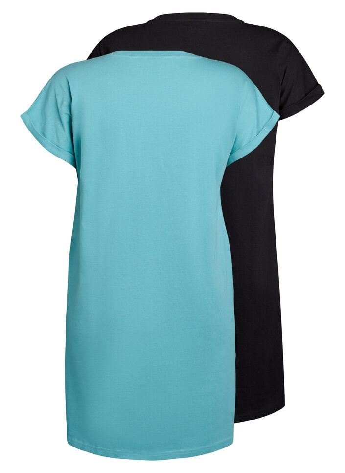 2er-Pack T-Shirt-Kleid mit kurzen &Auml;rmeln, Blau, Packshot image number 1