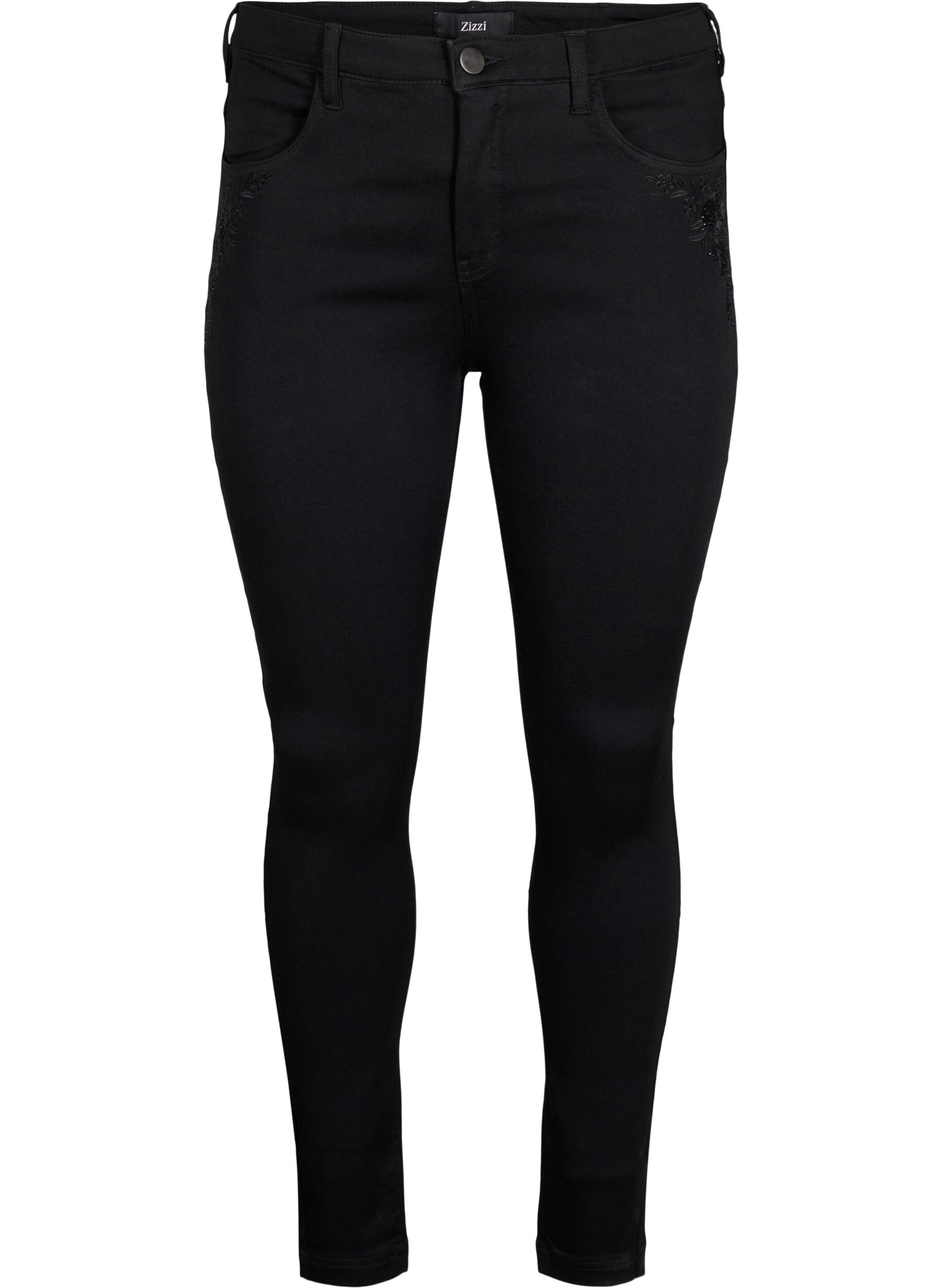 Zizzi Super Slim Amy Jeans mit aufgestickten Details, Black, Packshot image number 0