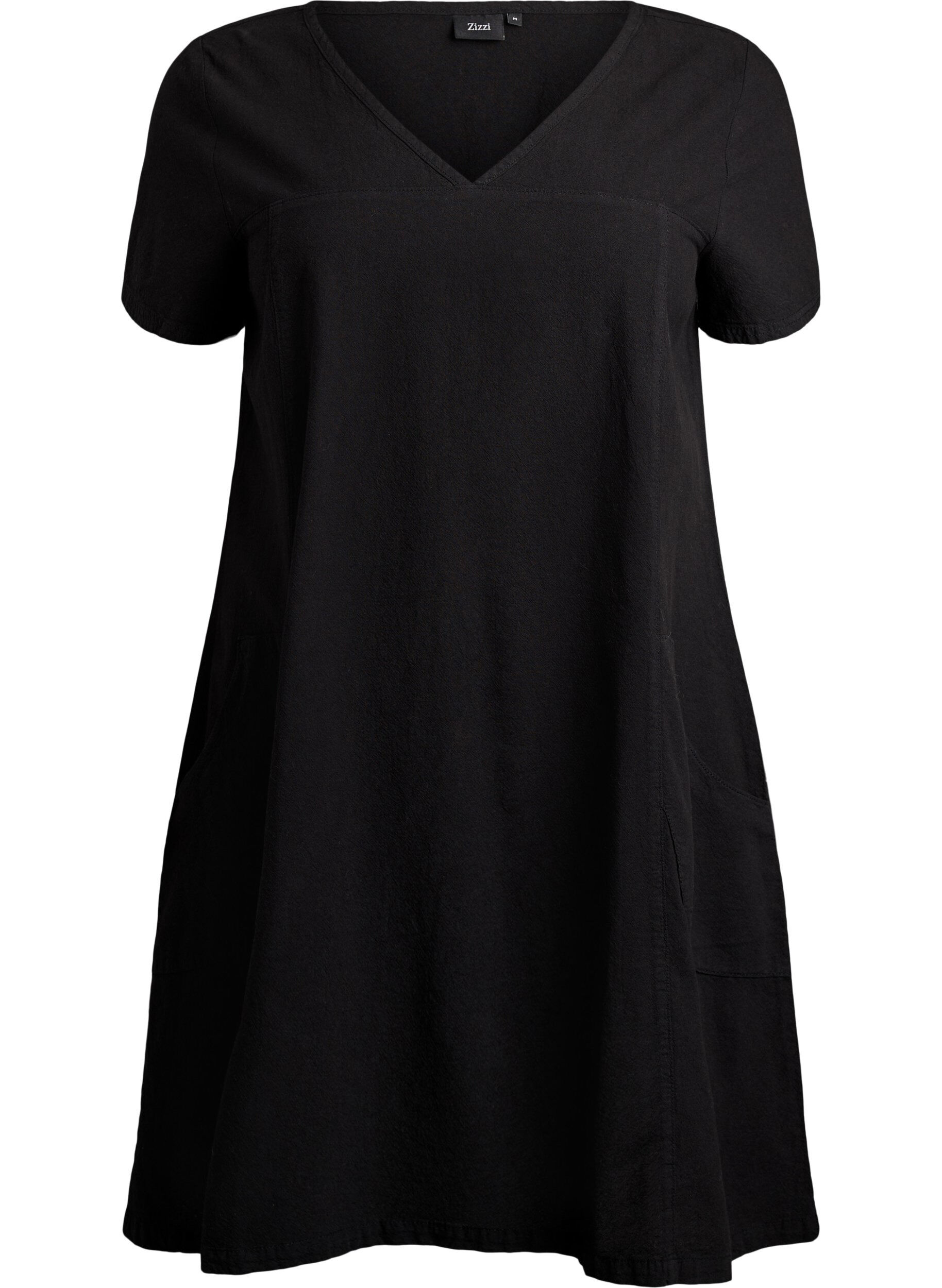ZizziKurzarm Kleid aus Baumwolle, Schwarz, Packshot image number 0