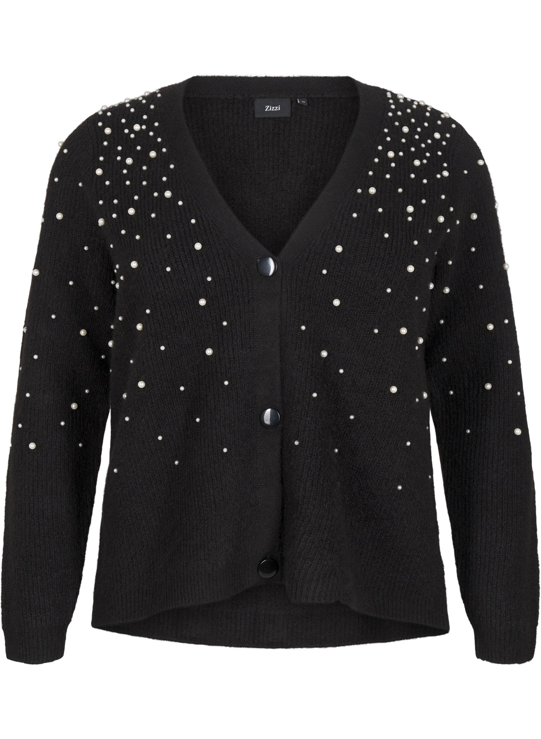 Zizzi Strickjacke mit Perlen, Black White Pearls, Packshot image number 0
