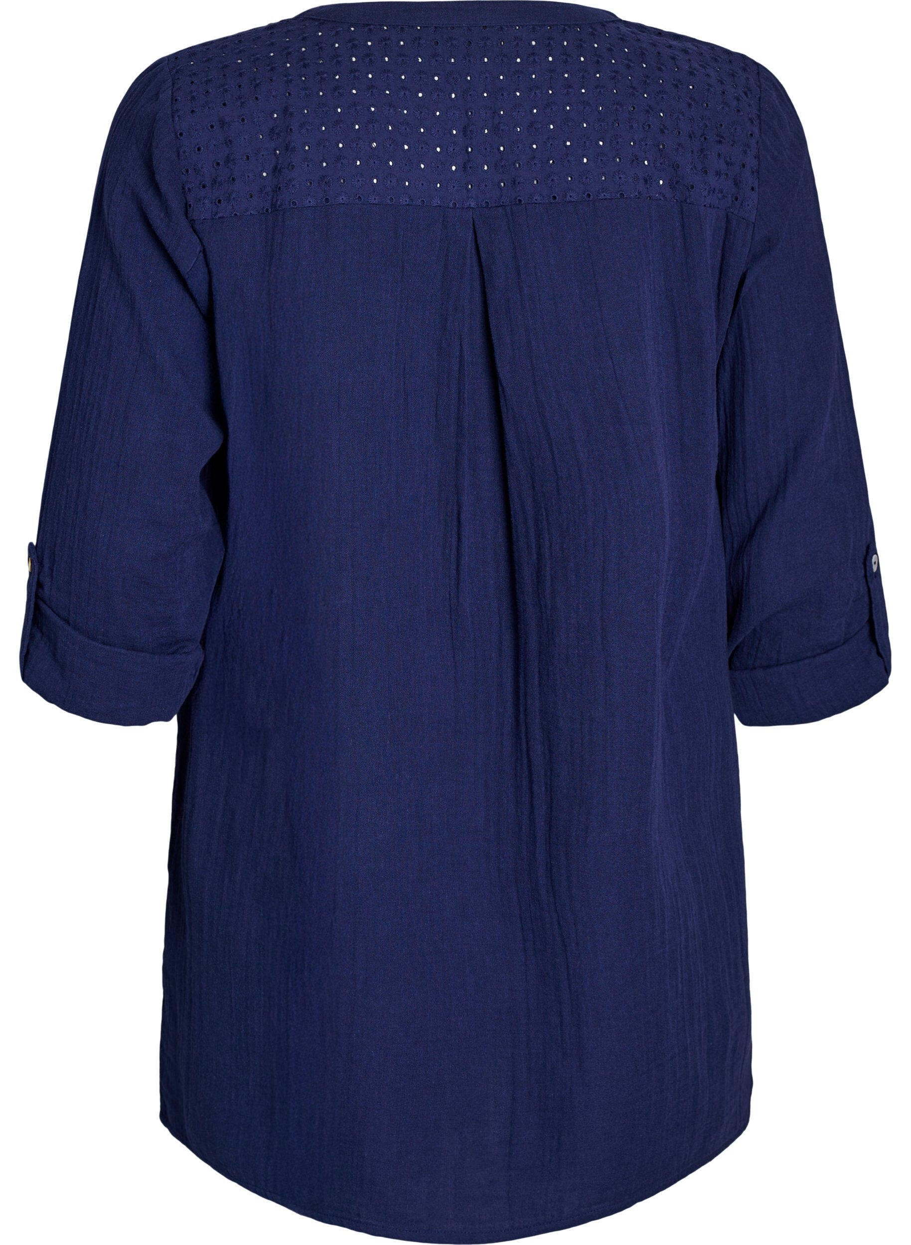 Zizzi Tunika aus Baumwollmusselin mit Broderie Anglaise, Blau, Packshot image number 1