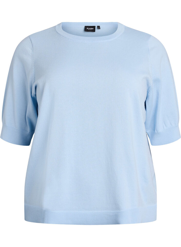 Fein gestrickte Bluse mit kurzen &Auml;rmeln, Blau, Packshot image number 0
