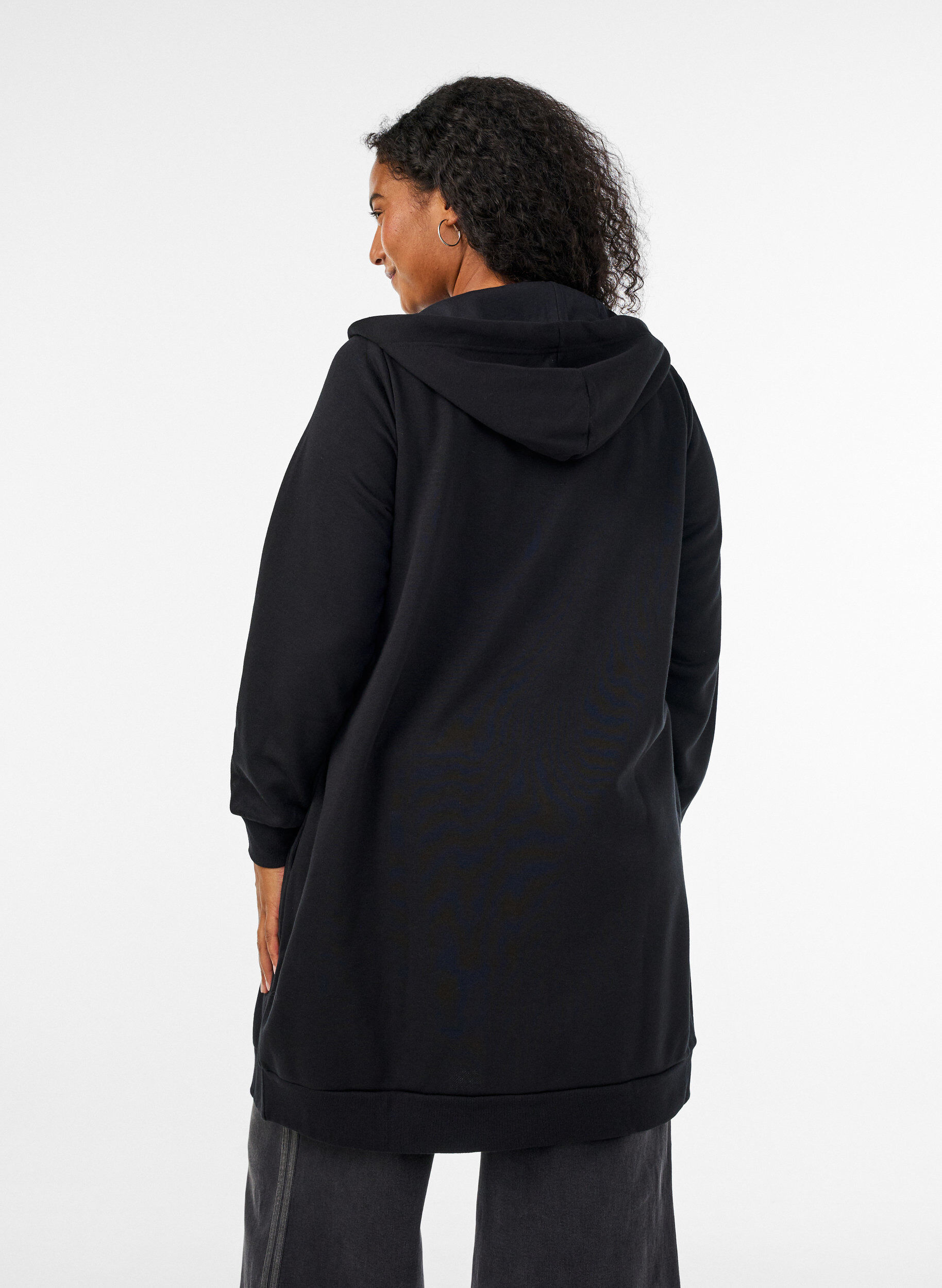 ZizziLanger Hoodie mit Rei&szlig;verschluss und Taschen, Schwarz, Model image number 2