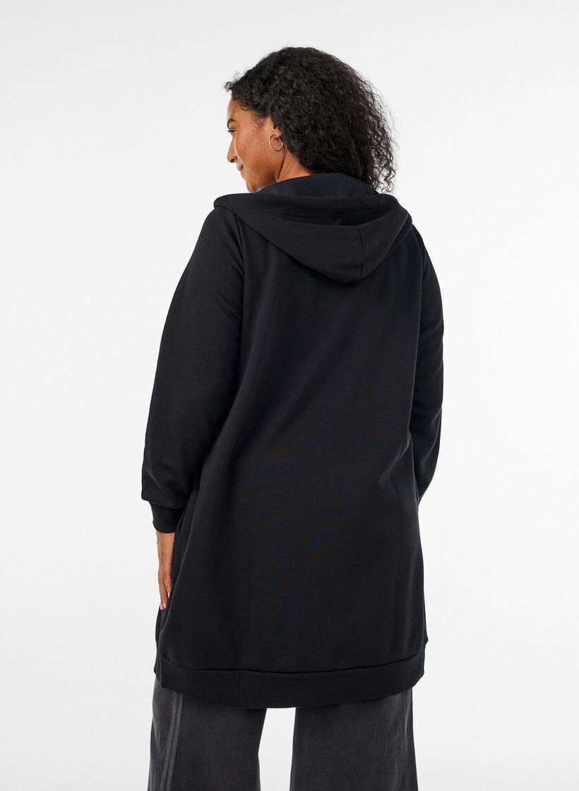 Langer Hoodie mit Rei&szlig;verschluss und Taschen, Schwarz, Model image number 2