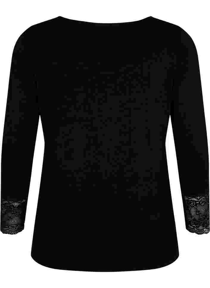 Langarm Viskosebluse mit Spitzendetail, Black, Packshot image number 1
