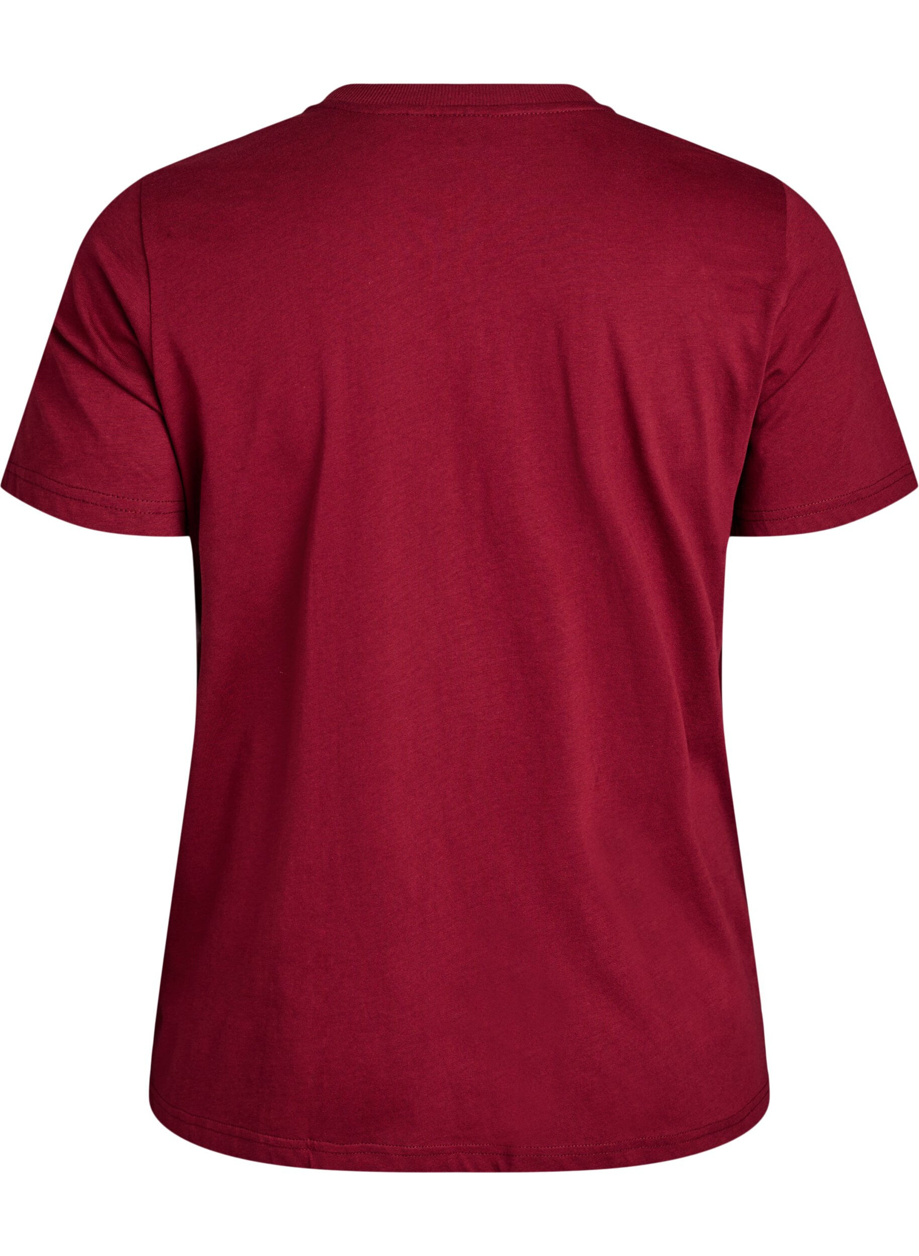 Zizzi Basic T-Shirt aus Baumwolle mit Rundhalsausschnitt, Dunkles Bordeaux, Packshot image number 1
