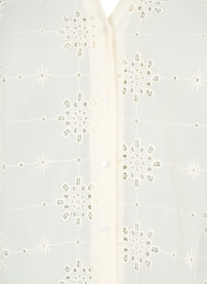 Kurzarm-Hemdbluse mit Anglaise-Stickerei, Antique White, Packshot image number 2