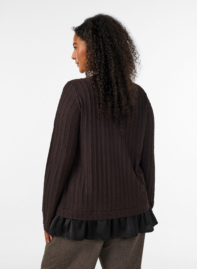 Strukturierte Bluse mit R&uuml;schensaum, Braun, Model image number 2