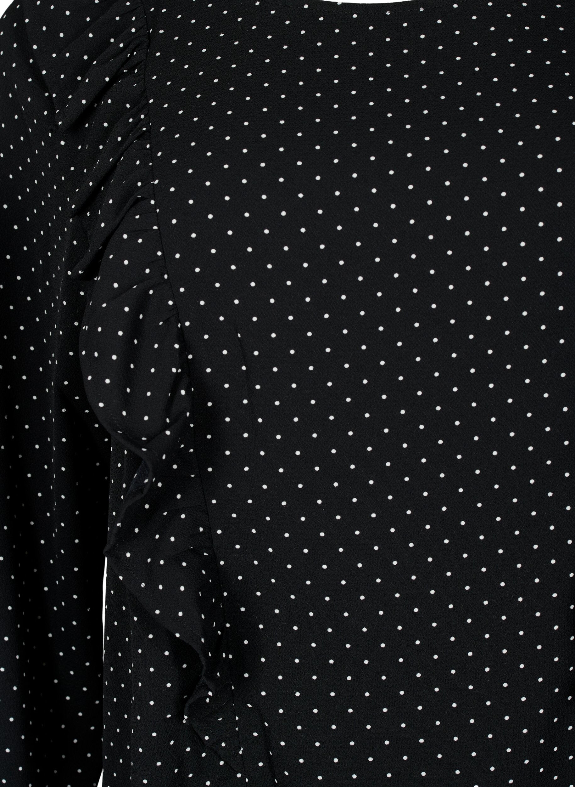 Zizzi Lang&auml;rmelige Bluse mit R&uuml;schen, Black Dot, Packshot image number 2