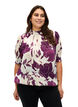 Kurzärmelige gesmokte Bluse mit Print, D.Purple Graphic AOP, Model image number 0
