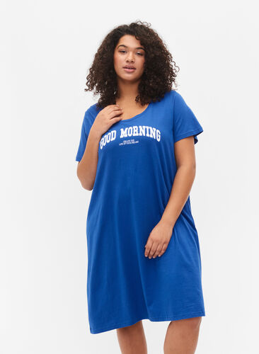 Nachthemd aus Baumwolle mit kurzen Ärmeln, Dazzling Blue GOOD, Model image number 0