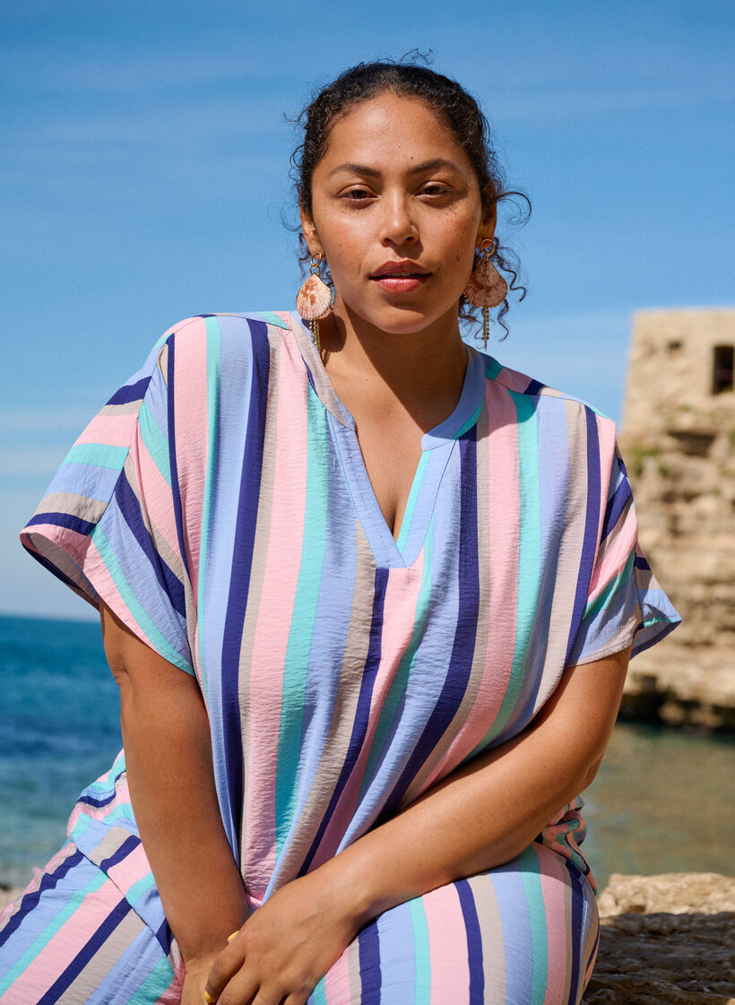 Gestreifte Viskose-Bluse mit kurzen &Auml;rmeln, Blau, Image image number 0