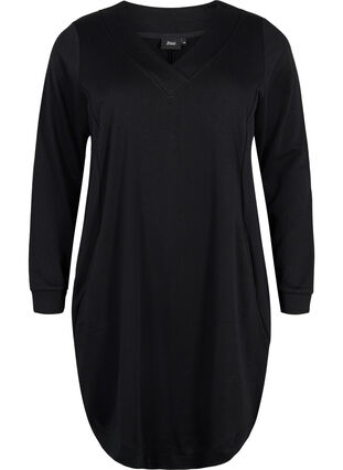 Pulloverkleid mit V-Ausschnitt, Black, Packshot image number 0