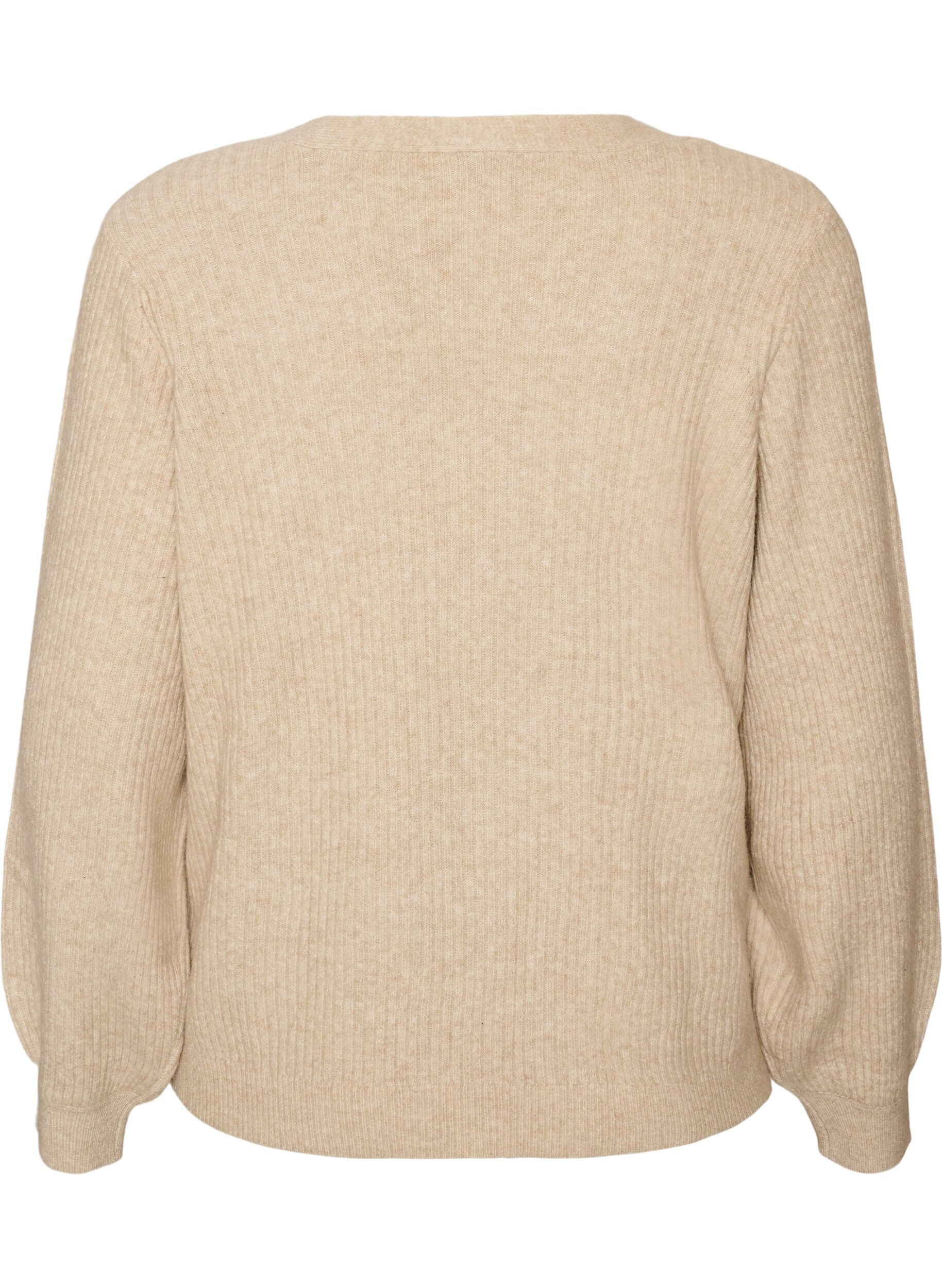 ZizziStrickjacke mit V-Ausschnitt und Rippstruktur, Beige, Packshot image number 1