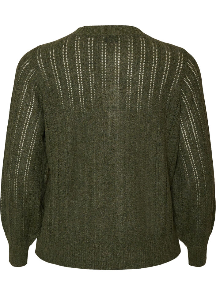 Strickjacke mit Lochmuster, Gr&uuml;n, Packshot image number 1