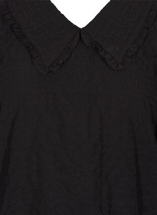 Karierte Bluse mit 3/4-Ärmeln und Rüschenkragen, Black, Packshot image number 2