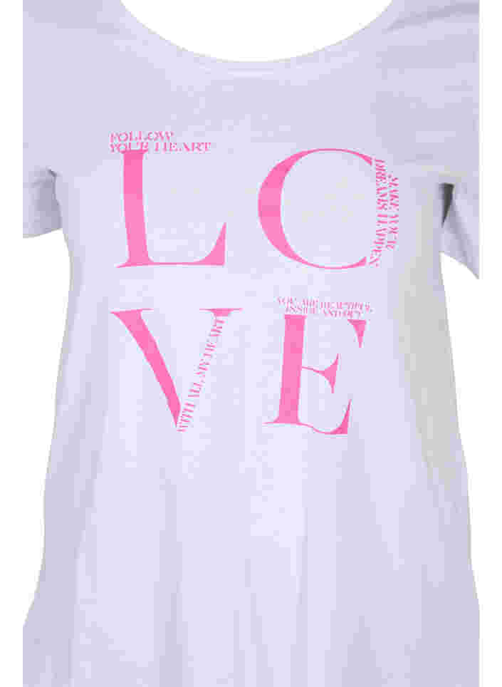 Kurzärmeliges Baumwoll-T-Shirt mit Aufdruck, Bright White LOVE, Packshot image number 2
