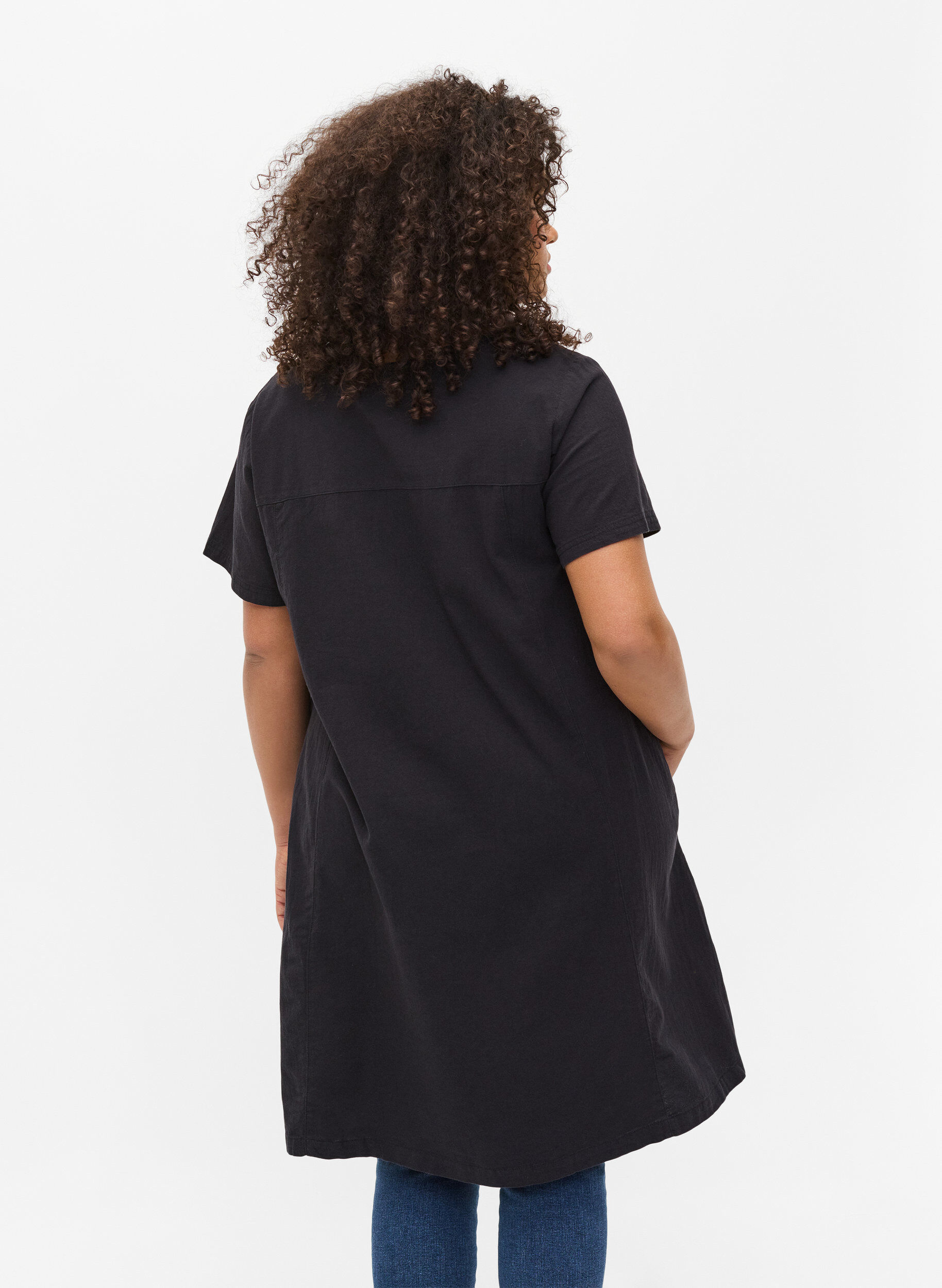 Zizzi Kurzarm Kleid aus Baumwolle, Schwarz, Model image number 2