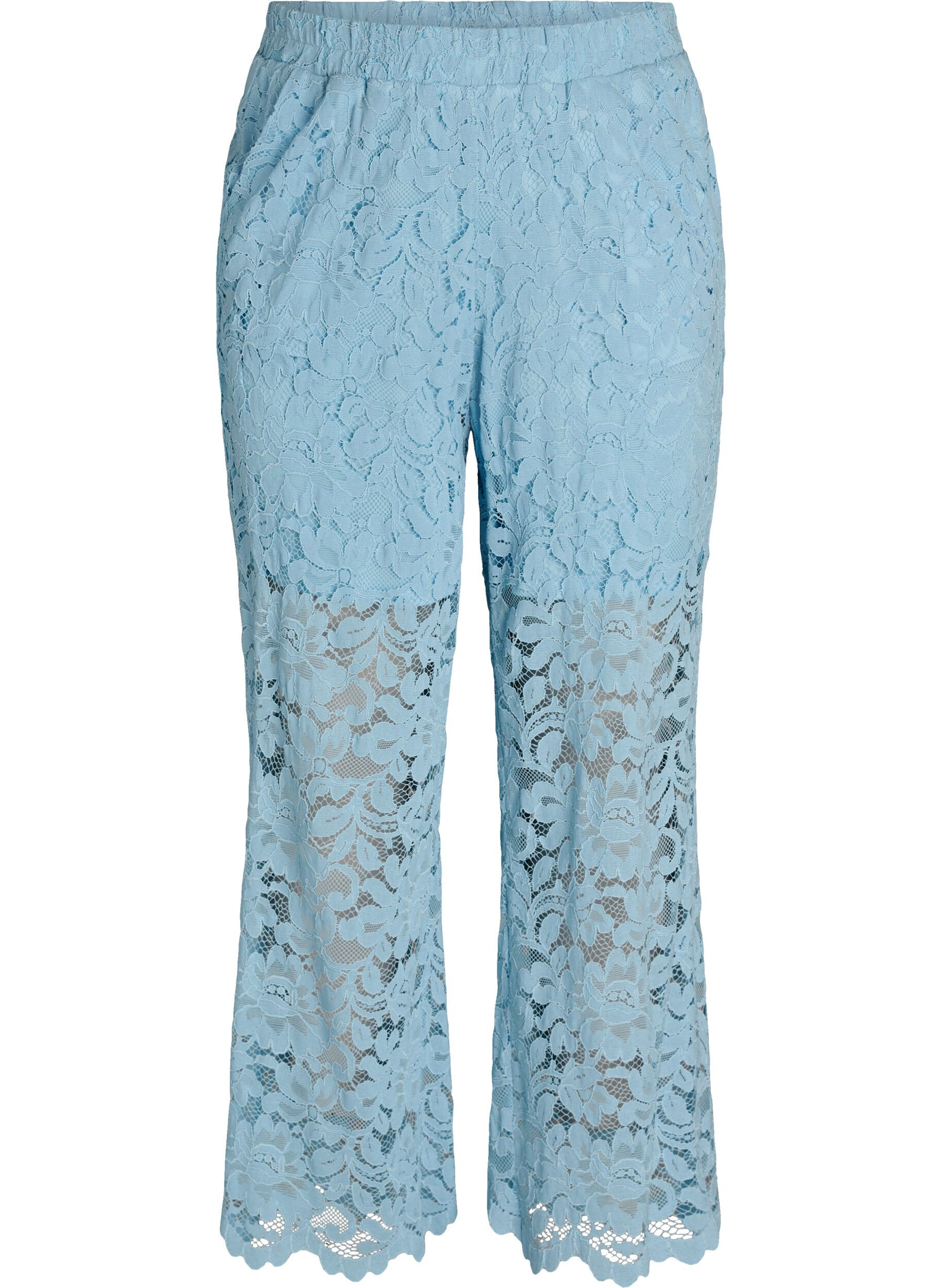 Zizzi Hoch taillierte Spitzenhose mit geraden Beinen, Blau, Packshot image number 0