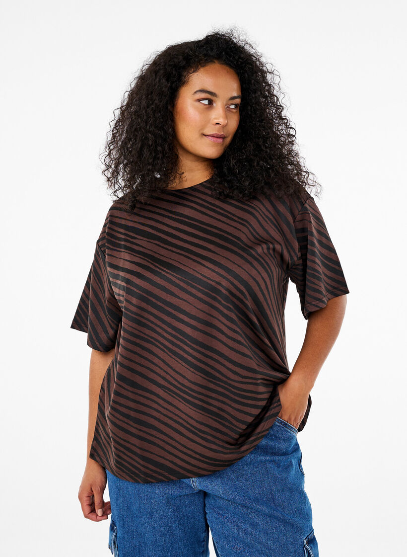 Oversize-Bluse mit Muster, Braun, Model image number 0