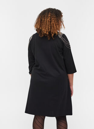 Kleid mit 3/4-Ärmeln und Perlen, Black, Model image number 1