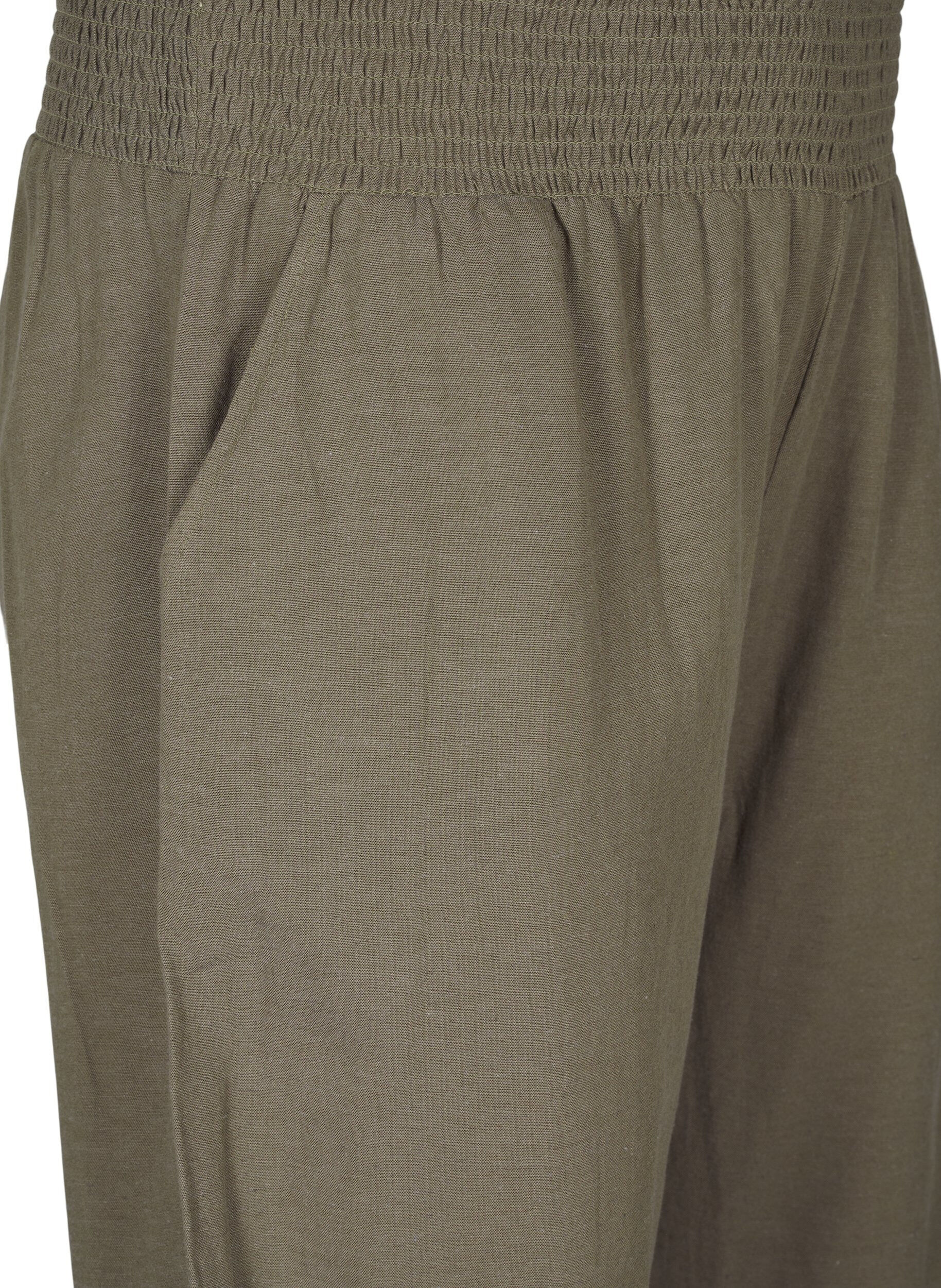 Zizzi Gesmokte Hose mit Leinen, Gr&uuml;n, Packshot image number 2