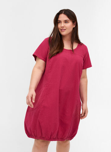 Kurzarm Kleid aus Baumwolle, Sangria, Model image number 0