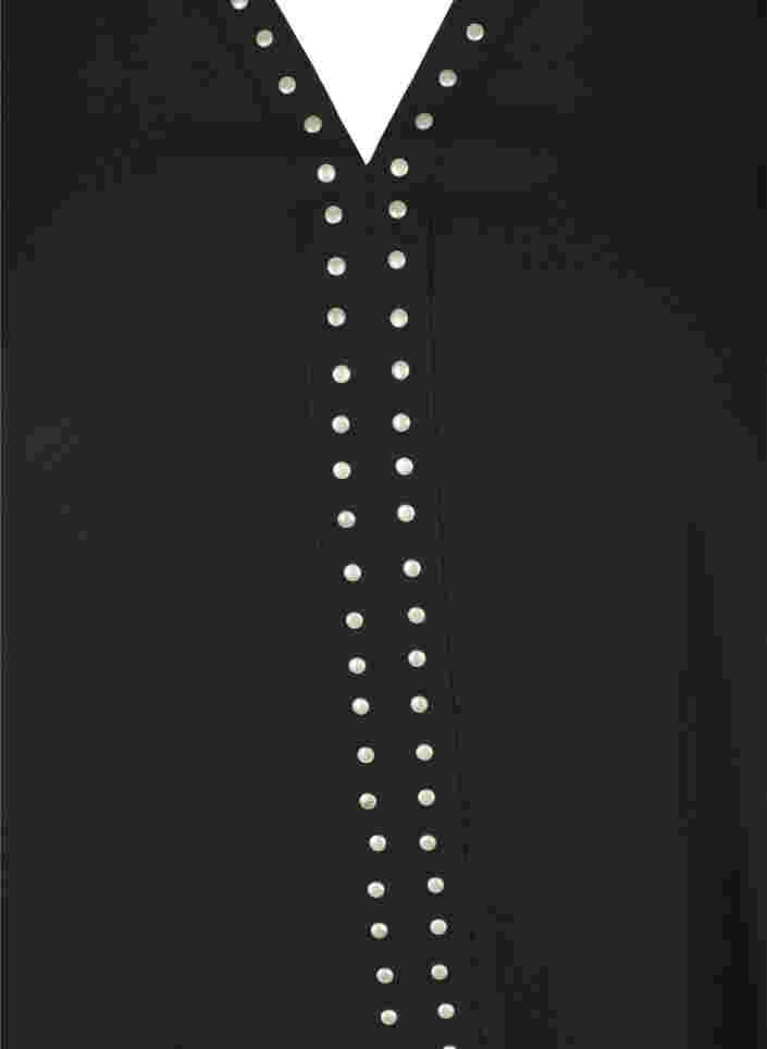 Langarm Bluse mit V-Ausschnitt und Nieten, Black, Packshot image number 2