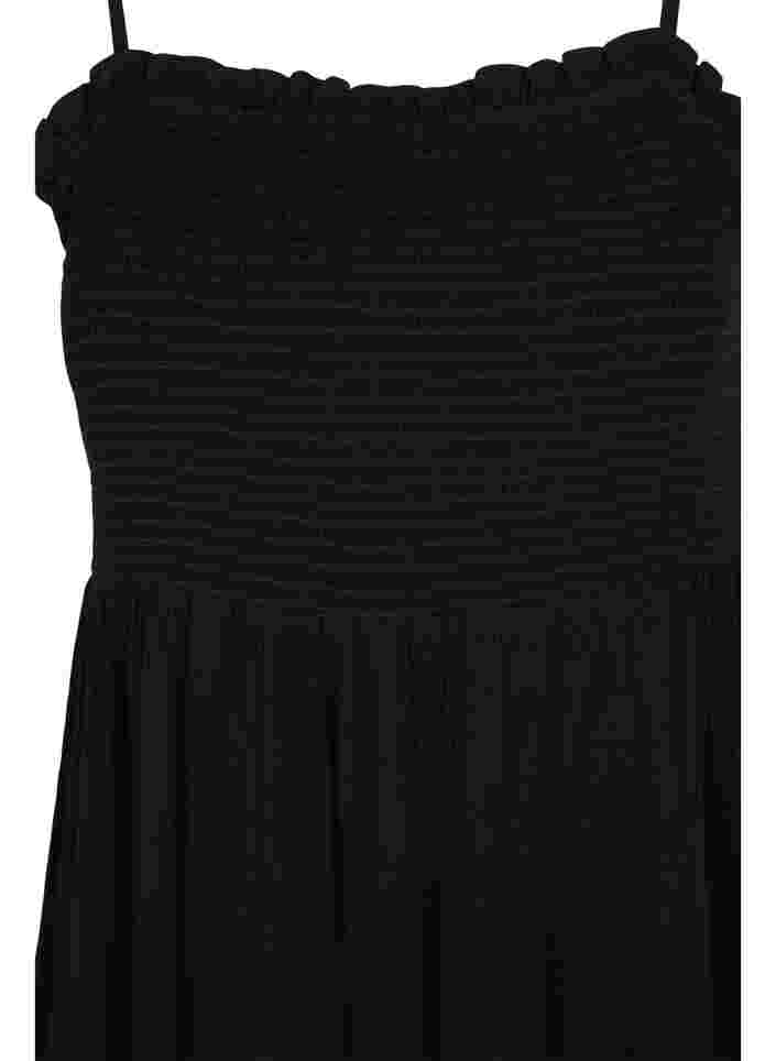 Viskose Strandkleid mit Smock und Lochstickerei, Black, Packshot image number 2