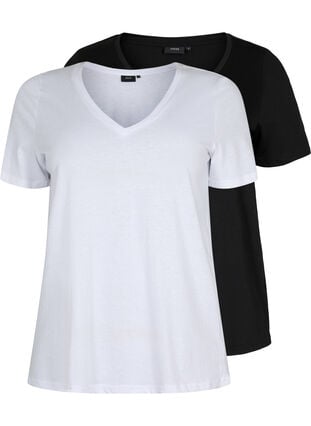 2er-Pack T-Shirts mit V-Ausschnitt, Bright White / Black, Packshot image number 0
