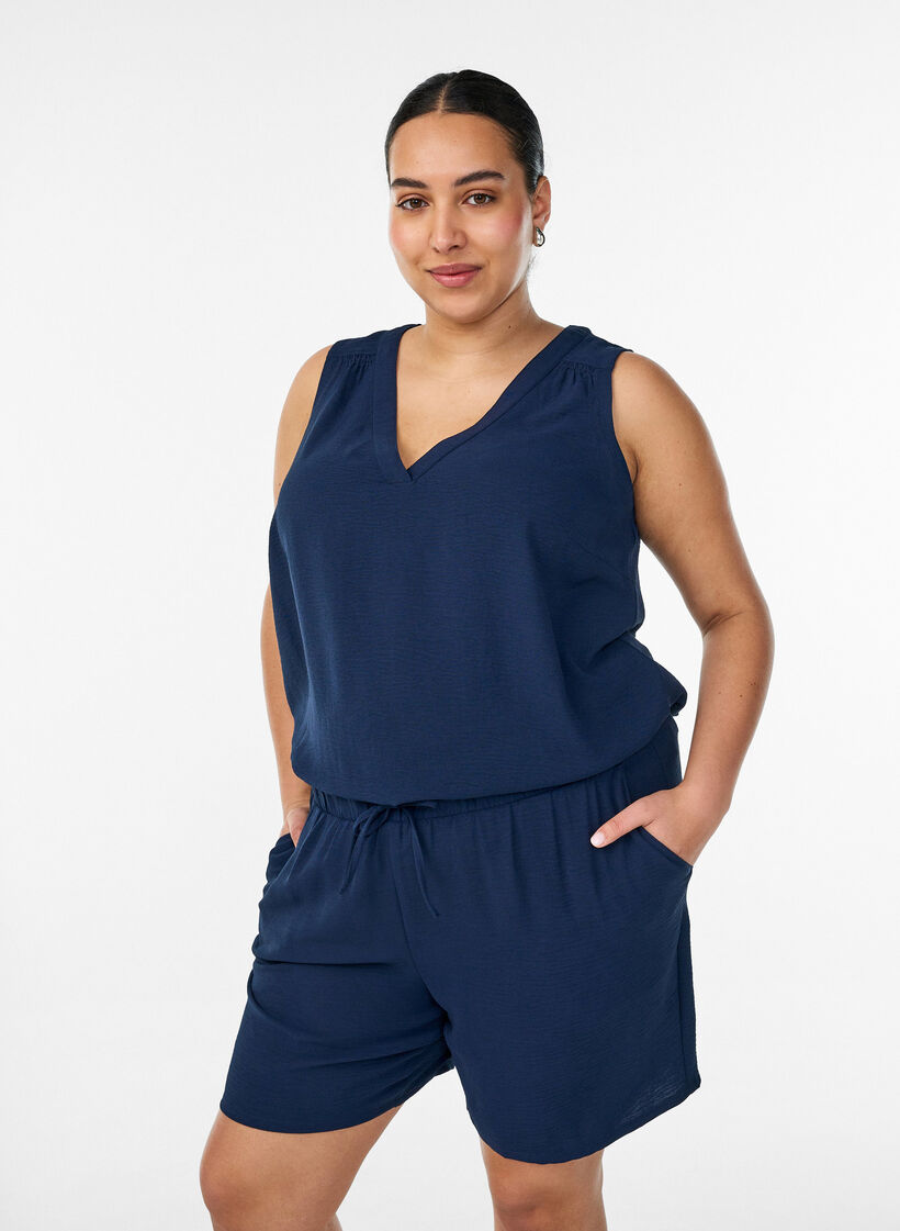 Kurze Hose mit Taschen und elastischem Bund, Blau, Model image number 0