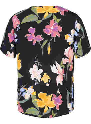 Kurzärmelige Bluse aus geblümter Viskose, Big Flower AOP, Packshot image number 1