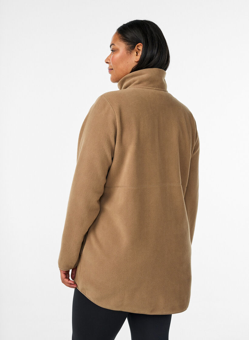 Fleecejacke mit hohem Kragen und Reißverschluss, Braun, Model image number 2