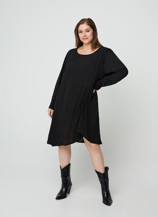 Langarm Kleid aus Viskose, Black, Model image number 2
