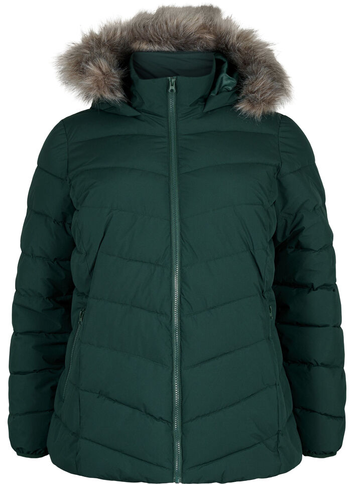 Kurze Steppjacke mit Kapuze, Gr&uuml;n, Packshot image number 0