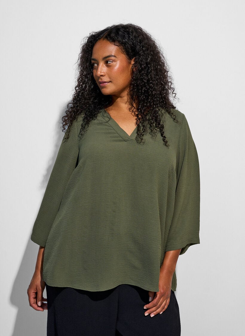 Bluse mit 3/4-&Auml;rmeln, Gr&uuml;n, Model image number 0