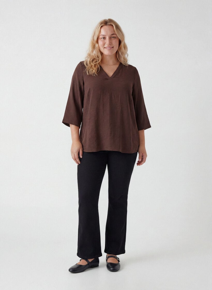 Bluse mit 3/4-&Auml;rmeln, Braun, Model image number 1