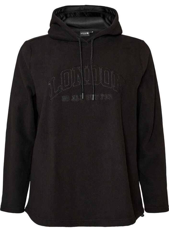 Hoodie aus Fleece mit hohem Kragen und aufgesticktem Text, Schwarz, Packshot image number 0